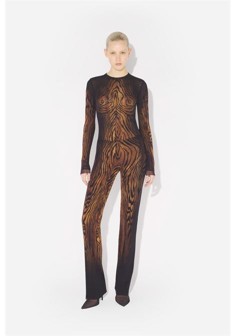 pantaloni mesh printed wood donna neri e marroni JEAN PAUL GAULTIER | 25/03-W-TR020-M002P0060